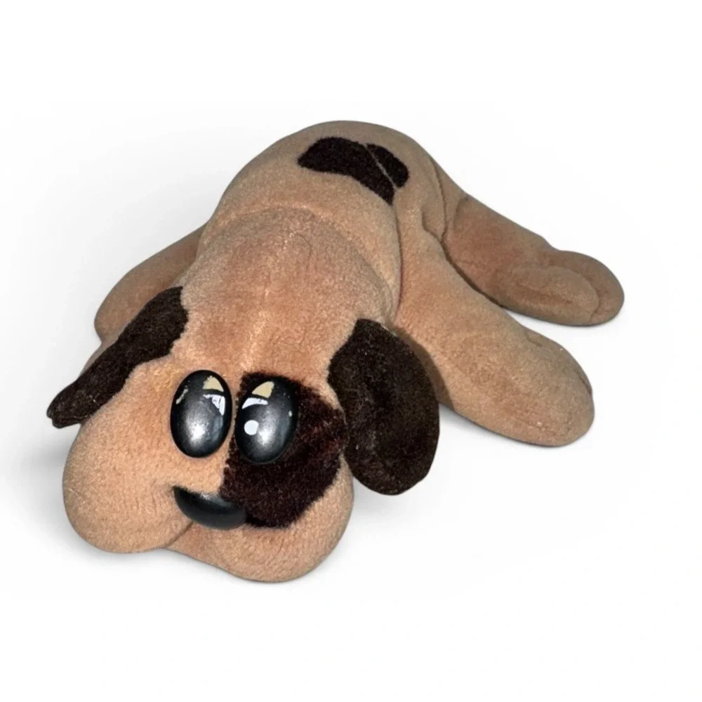 Vintage Tonka Pound Puppies Newborn Lot 2 Gray Brown Plush Dogs Red Collar 8